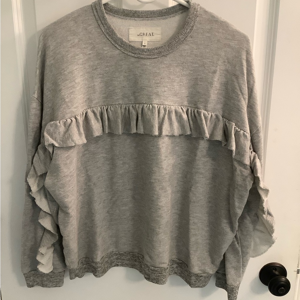 The Great. Gray Ruffle Sweatshirt Sz 3 L - Picture 4 of 11